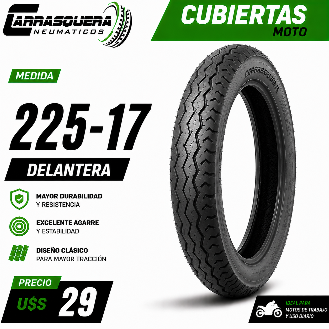 Cubierta Moto 225-17 Delantera Carrasquera