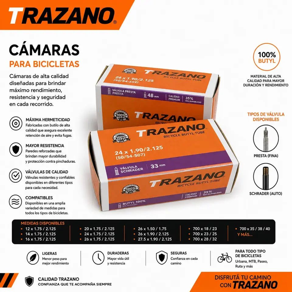 Cámara Trazano 26 x 1.95 / 2.125 A/V 33 mm