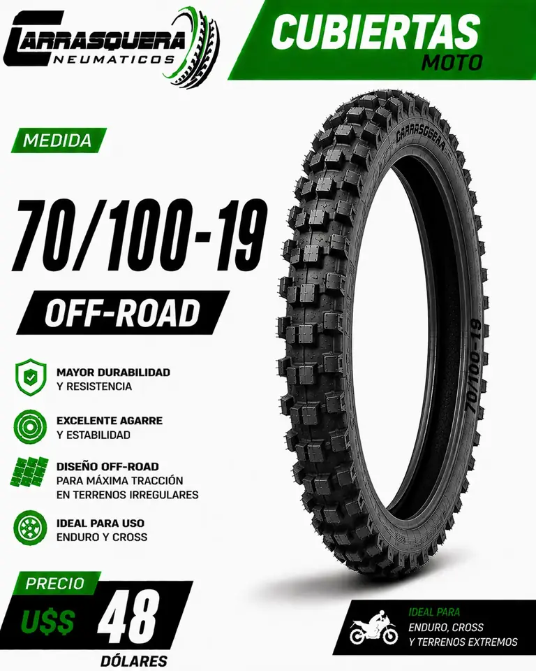 Cubierta Moto 70/100-19 Off Road Carrasquera