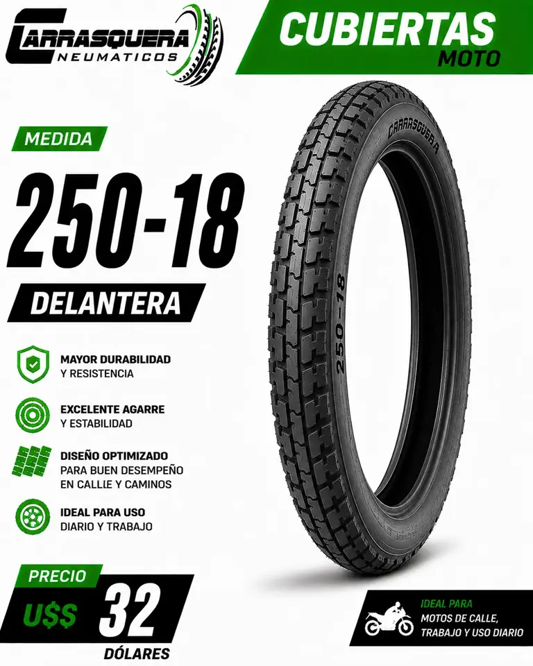 Cubierta Moto 250-18 Delantera Carrasquera