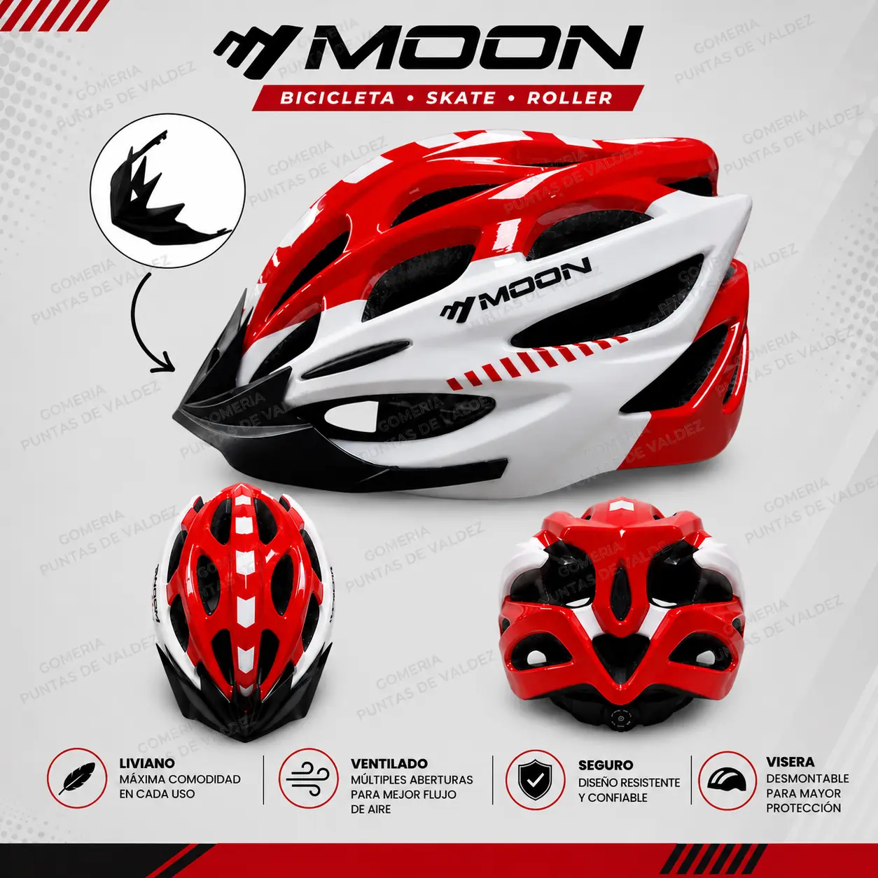Casco Bicicleta Moon Rojo Blanco