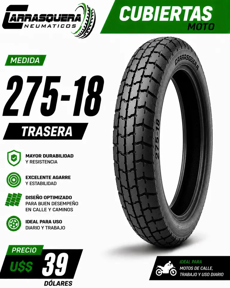 Cubierta Moto 275-18 Trasera Carrasquera