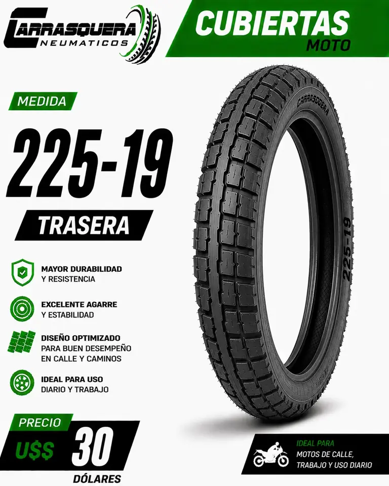 Cubierta Moto 225-19 Trasera Carrasquera