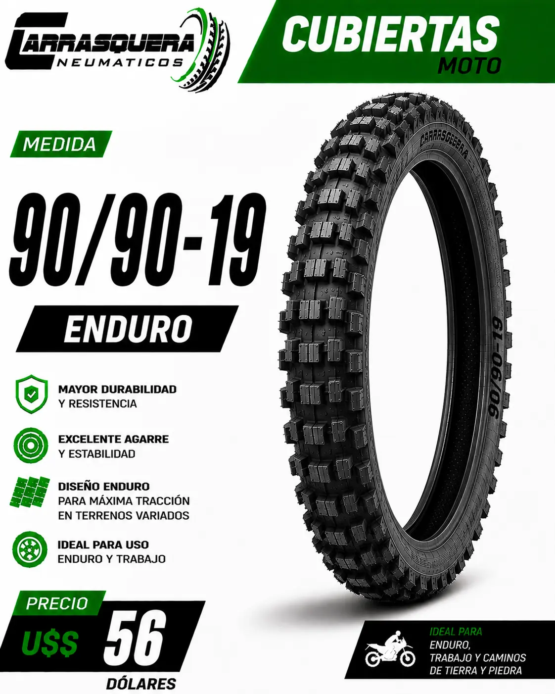 Cubierta Moto 90/90-19 Enduro Carrasquera