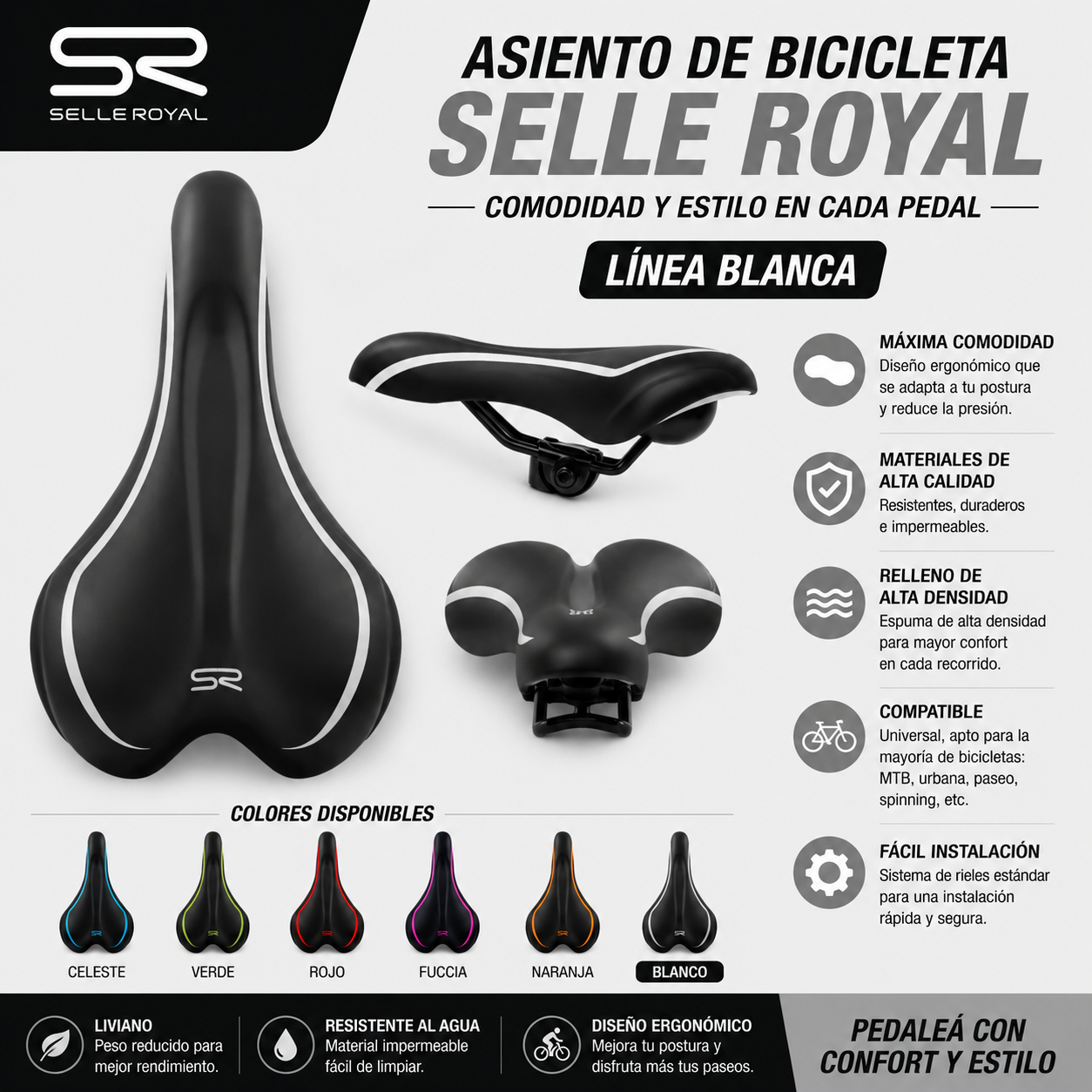 Asiento Bicicleta Selle Royal Línea Blanca
