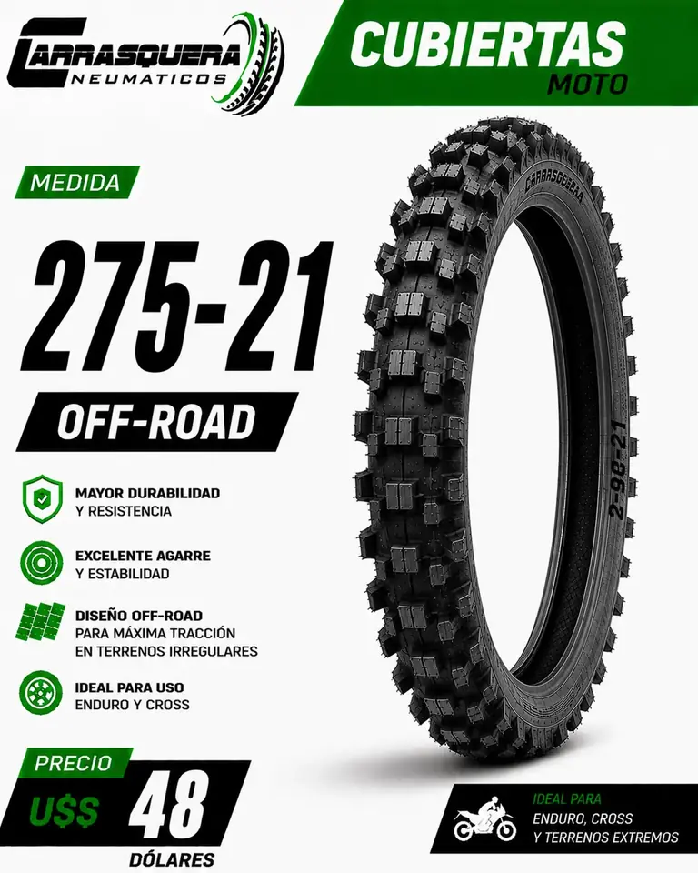 Cubierta Moto 275-21 Off Road Carrasquera