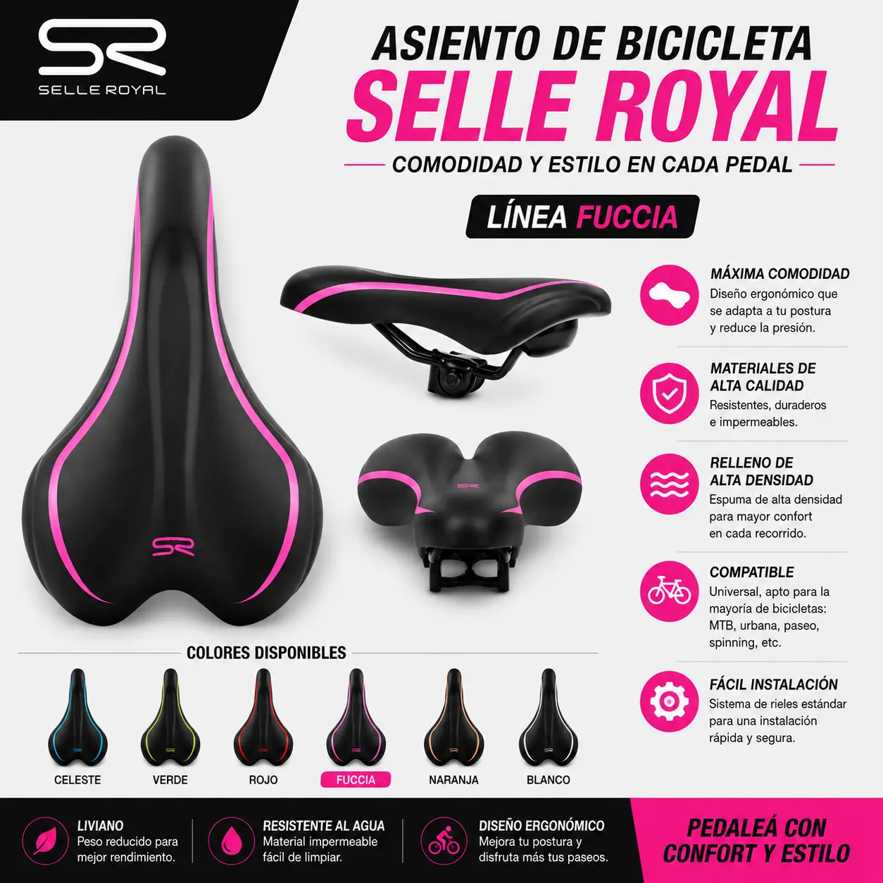 Asiento Bicicleta Selle Royal Línea Fuccia