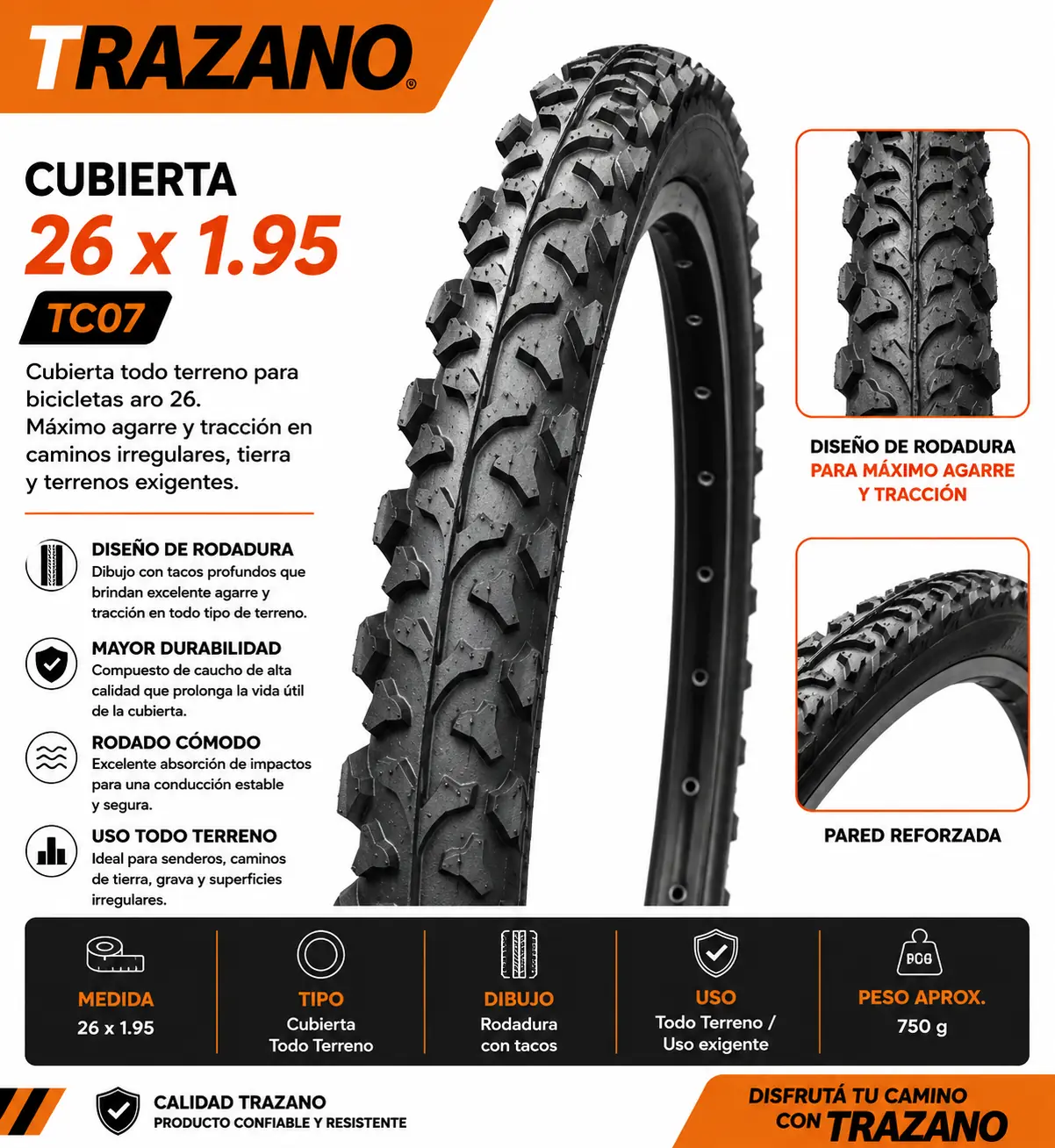 Cubierta Trazano 26 x 1.95 MTB
