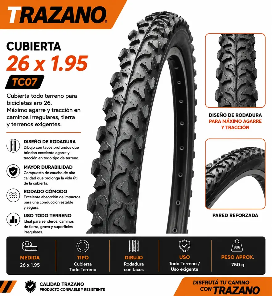 Cubierta Trazano 26 x 1.95 MTB
