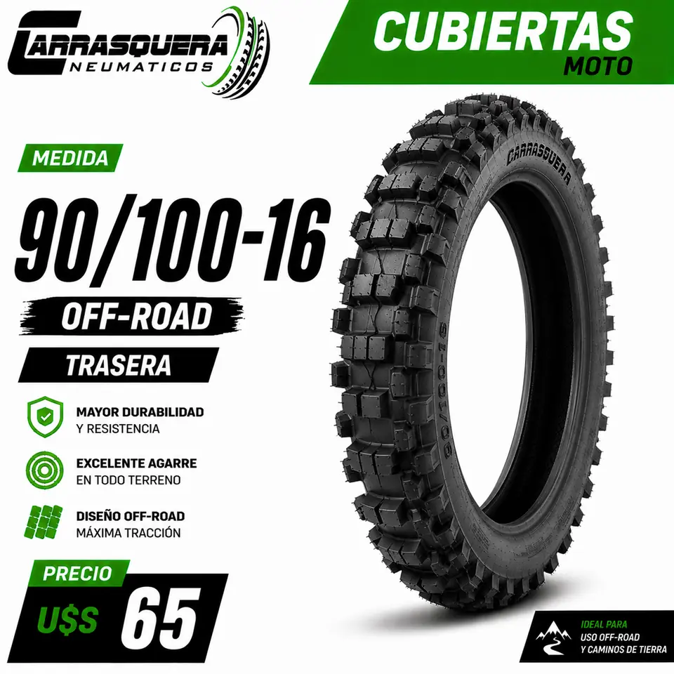 Cubierta Moto 90/100-16 Off Road Carrasquera