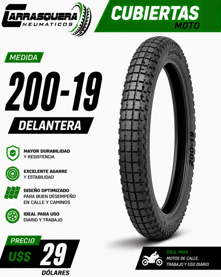 Cubierta Moto 200-19 Delantera Carrasquera