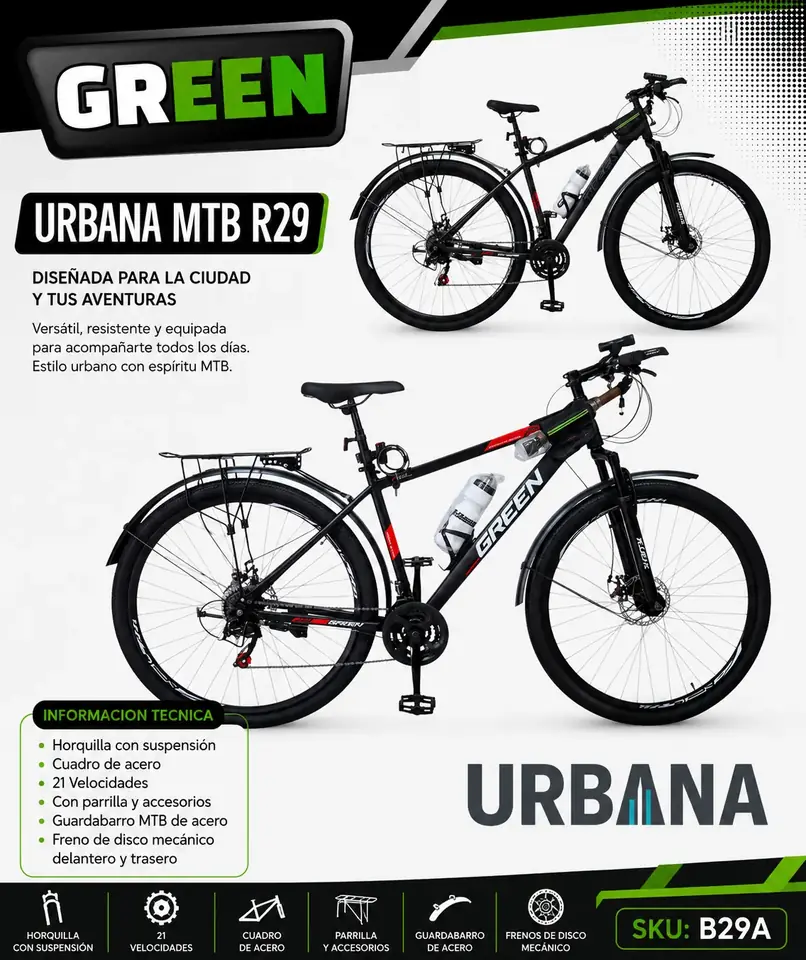 Bicicleta URBANA R29 con parrilla