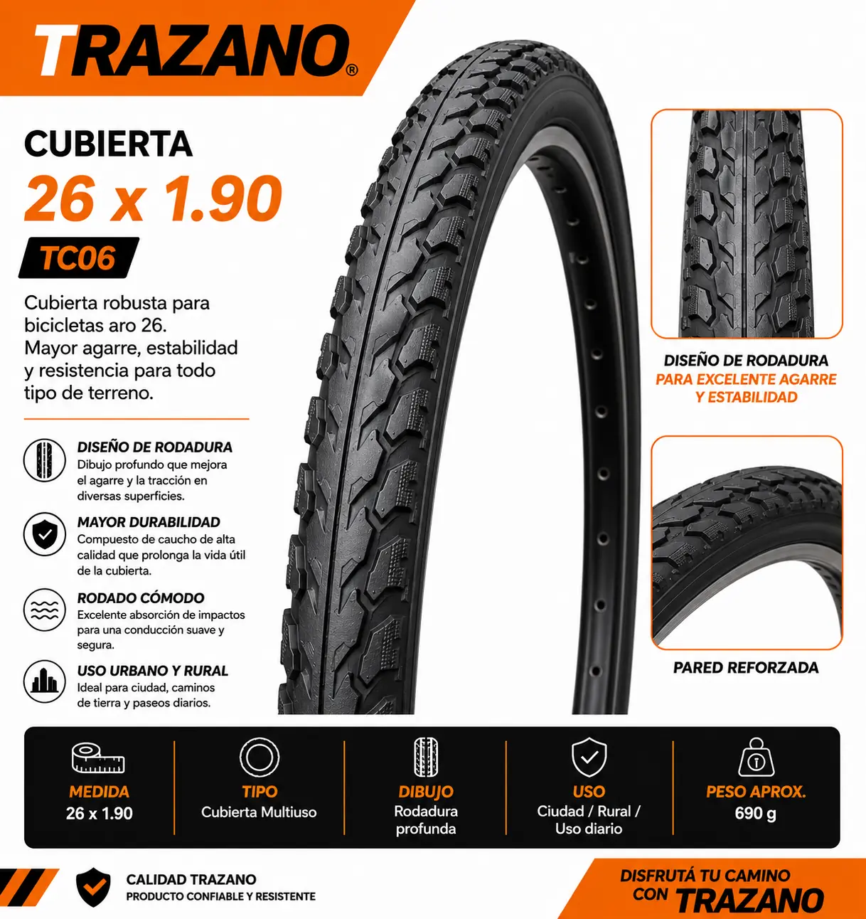 Cubierta Trazano 26 x 1.90