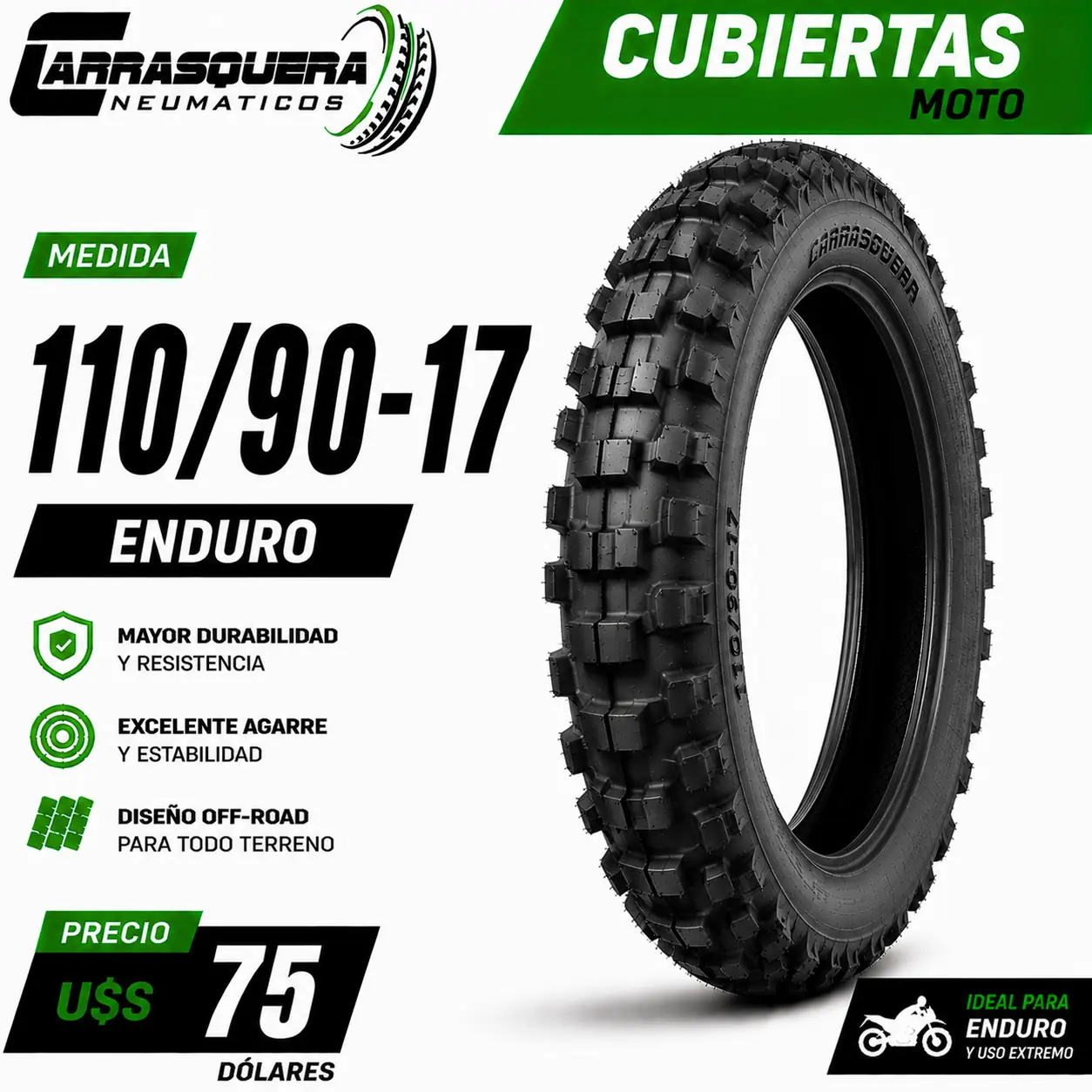Cubierta Moto 110/90-17 Enduro Carrasquera