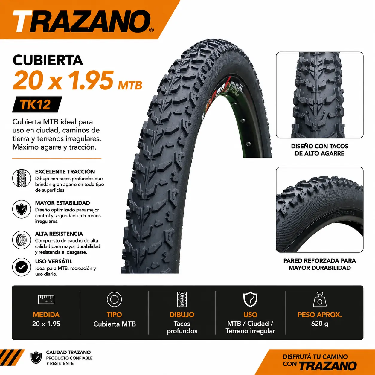 Cubierta Trazano 20 x 1.95 MTB