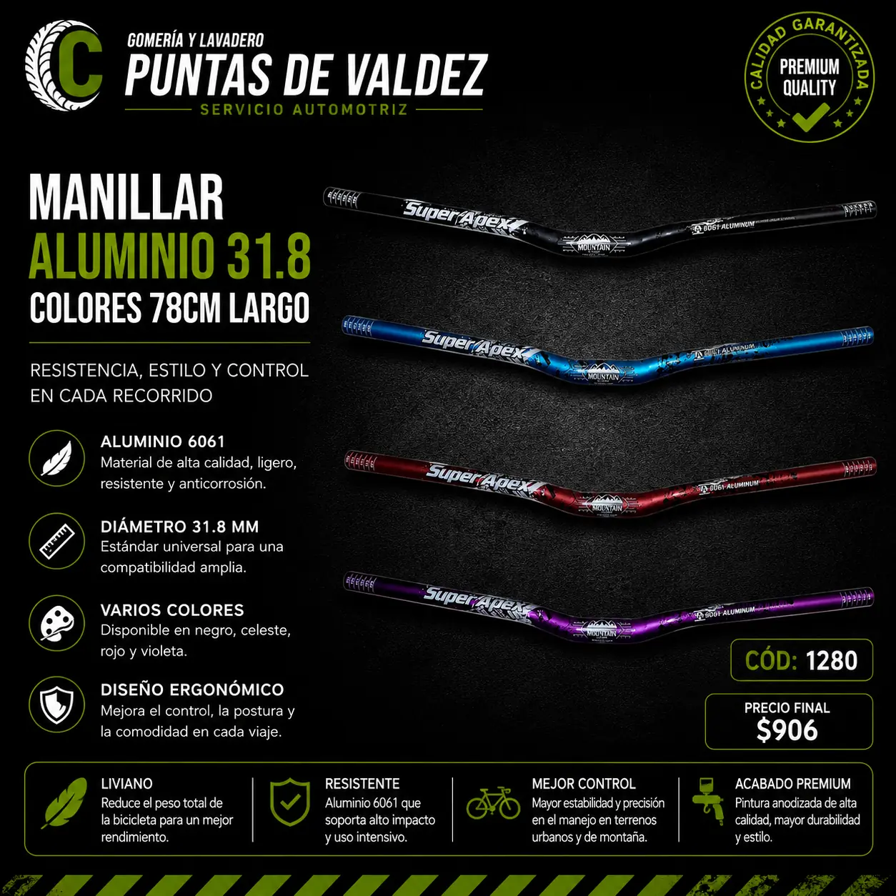 Manillar aluminio 31.8 colores 78 cm