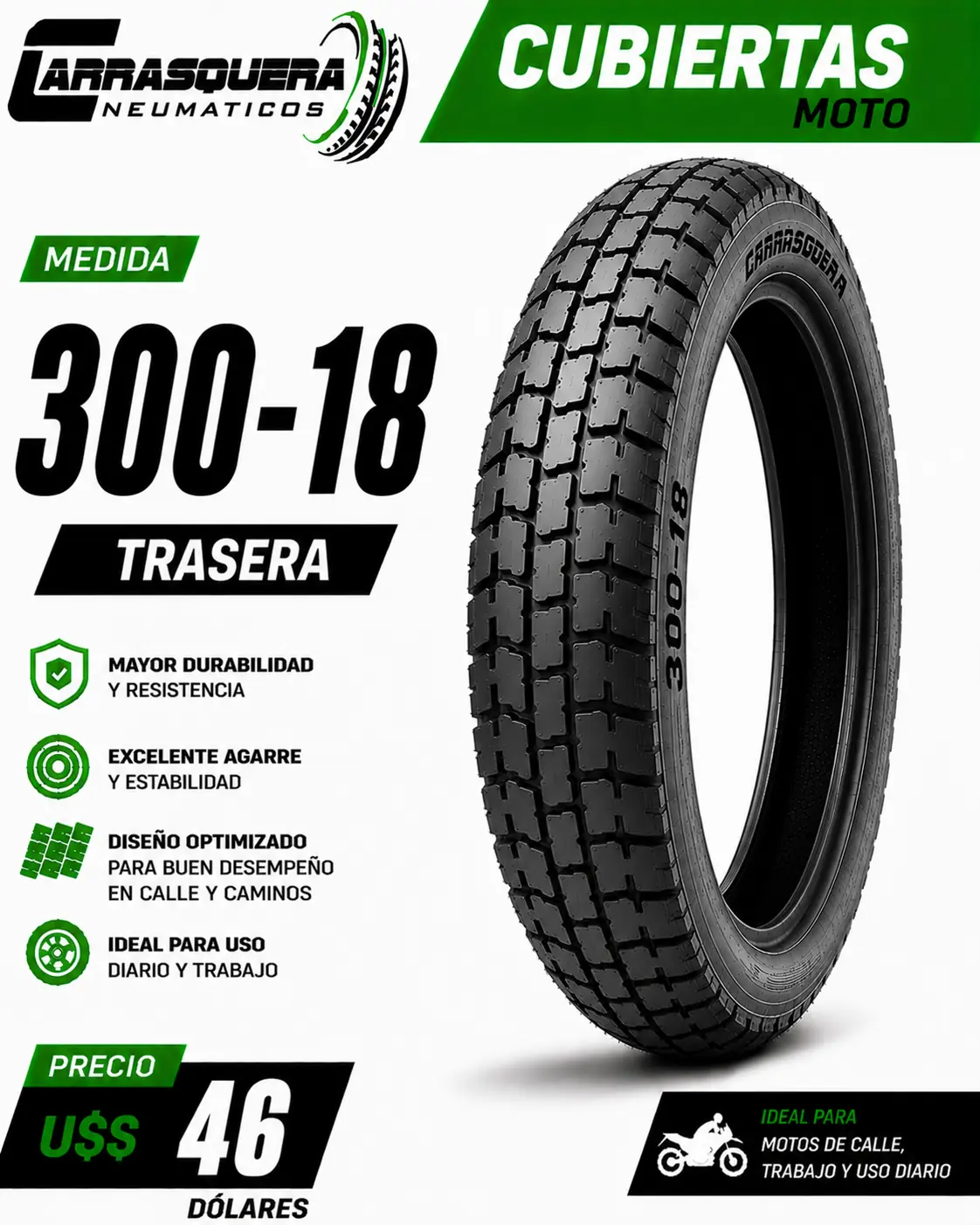 Cubierta Moto 300-18 Trasera Carrasquera