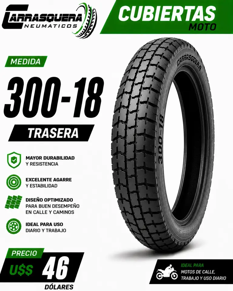Cubierta Moto 300-18 Trasera Carrasquera