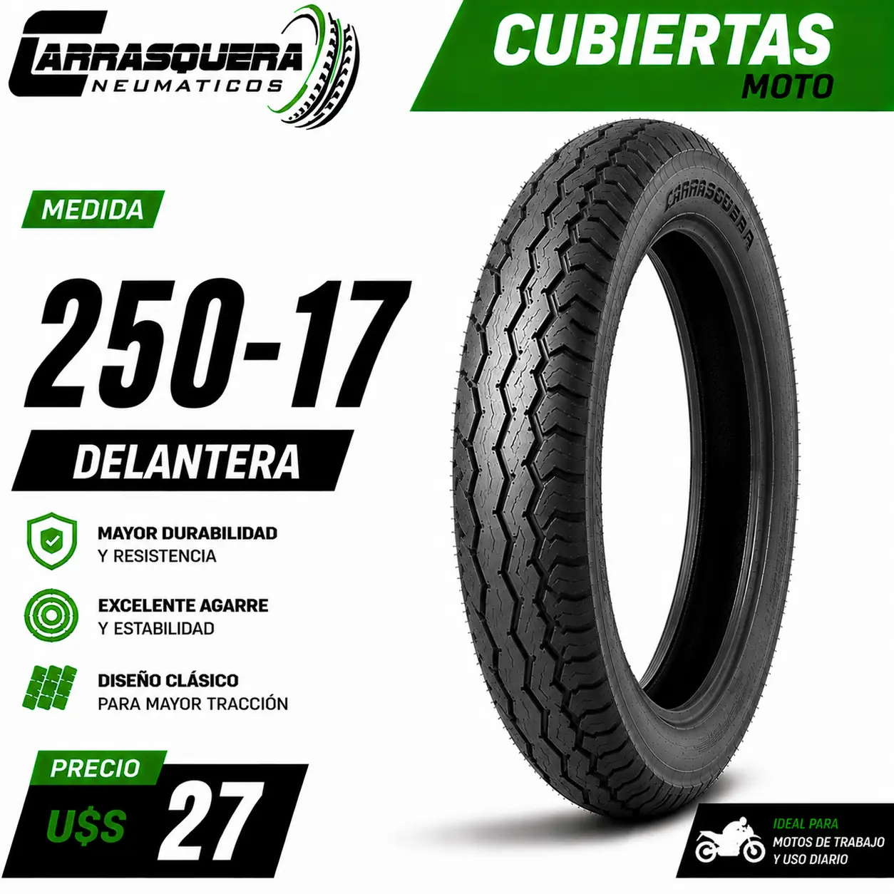 Cubierta Moto 250-17 Delantera Carrasquera