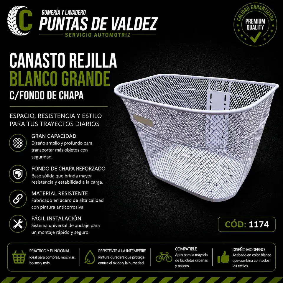Canasto rejilla blanco grande c/fondo de chapa