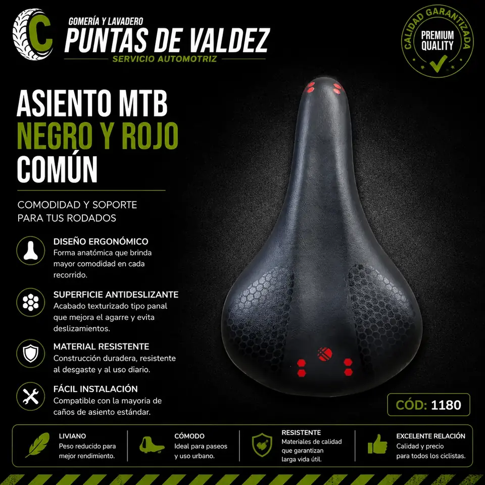 Asiento MTB negro y rojo común