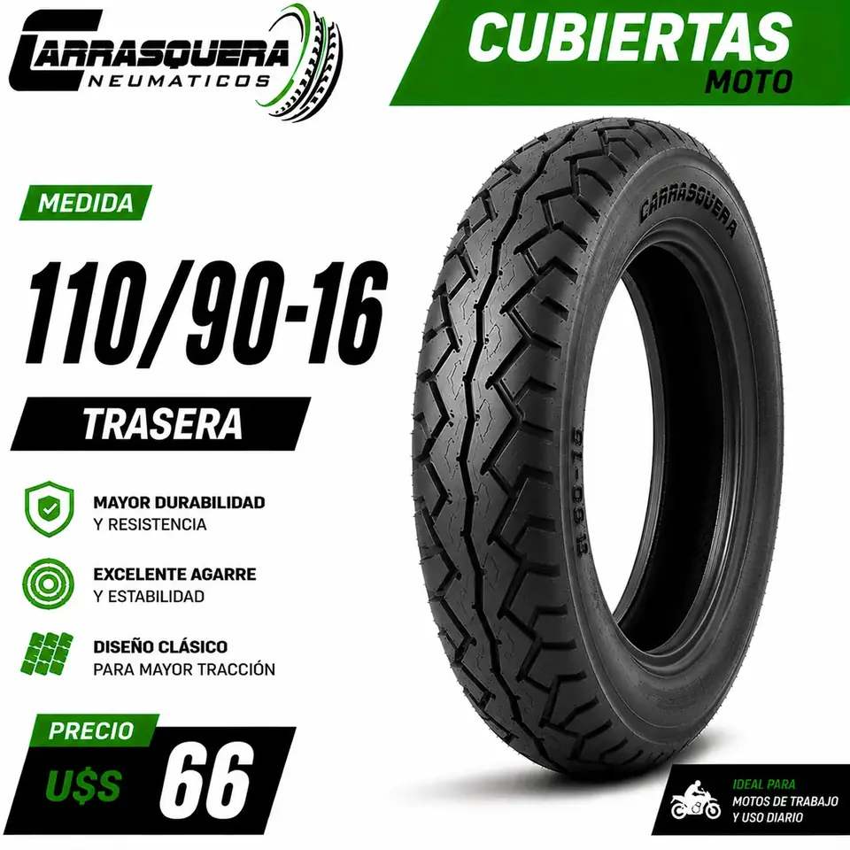 Cubierta Moto 110/90-16 Trasera Carrasquera