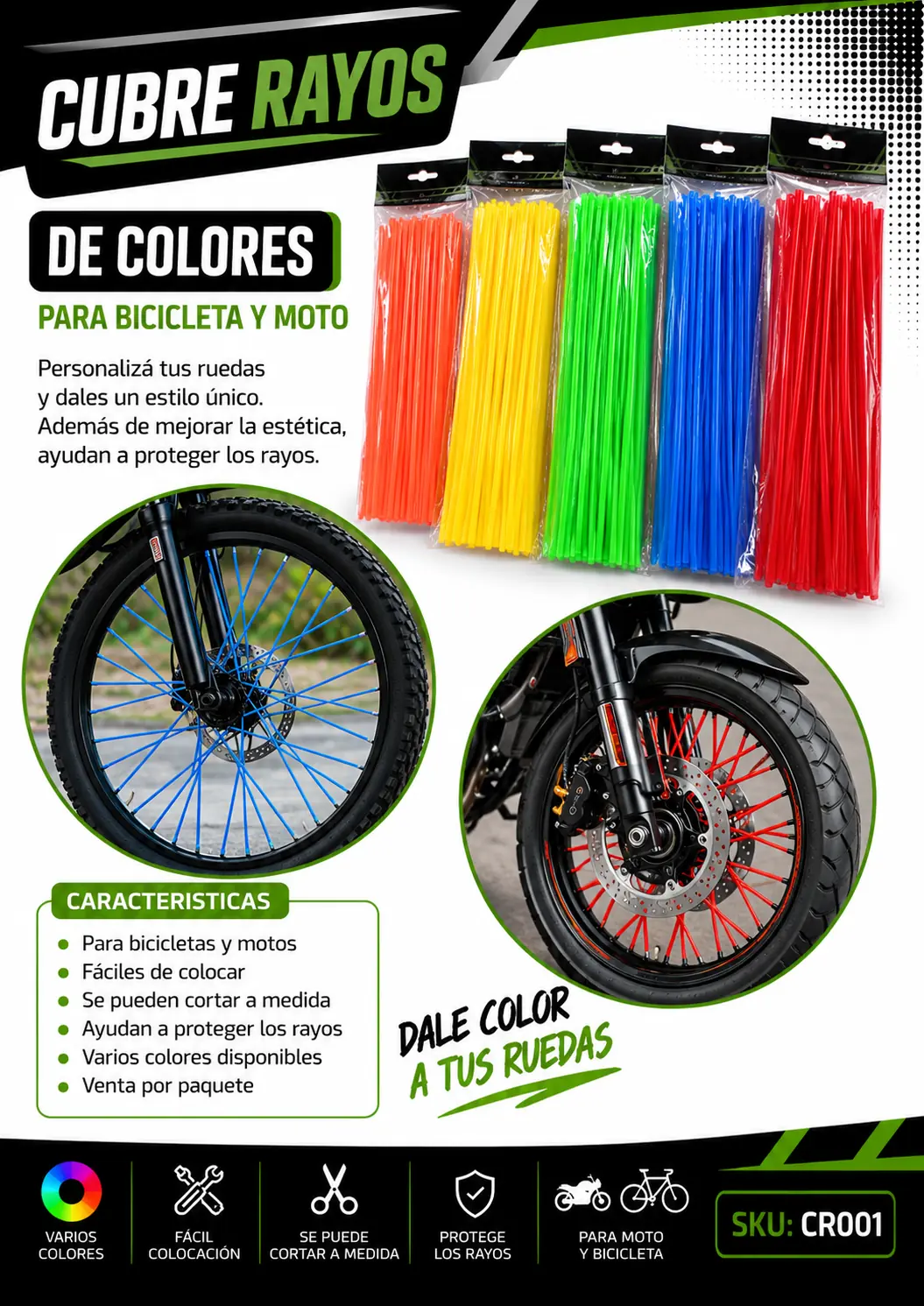 Cubre Rayos de Colores para Bicicleta y Moto