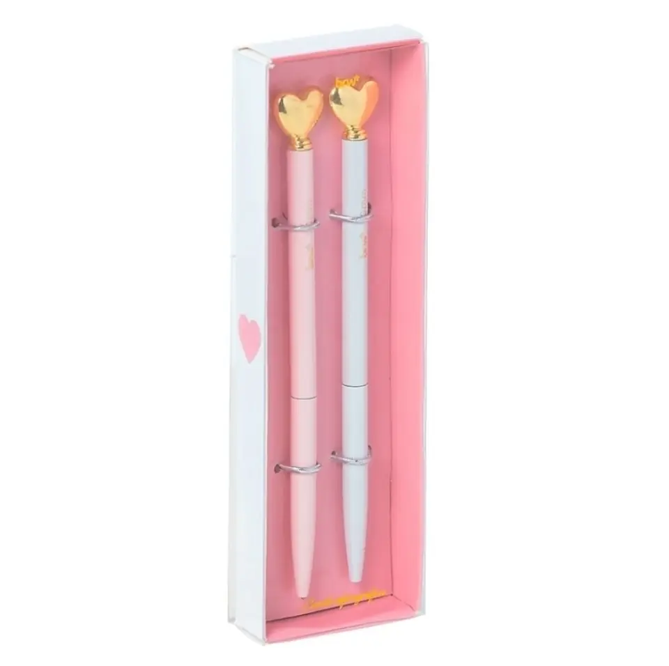 Bolígrafo metálico 1.0mm corazones estuche 2 unidades