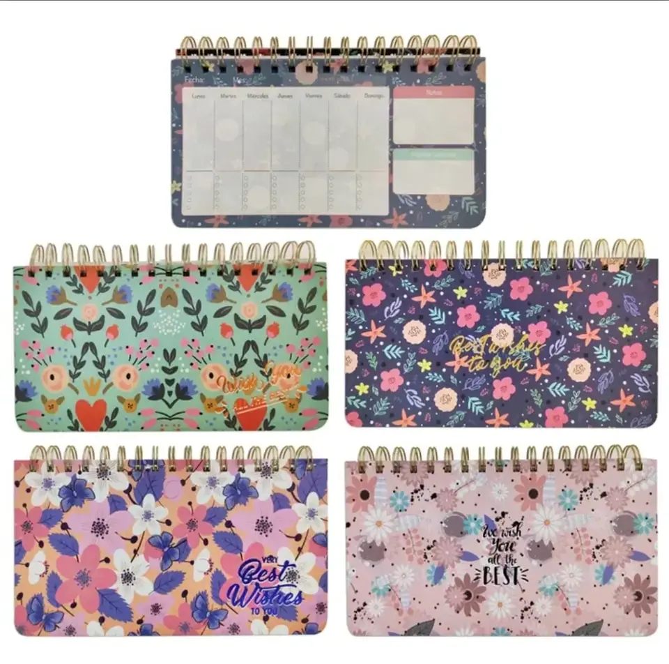 Planificador semanal anillado con 52 hojas medida 23x12cms varios motivos