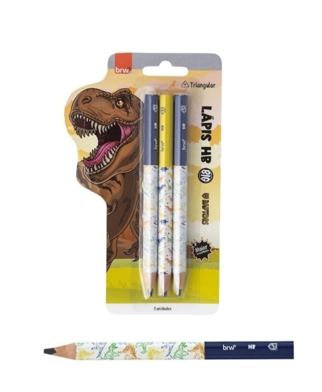 lápiz jumbo hb triangular dino -blister 3 unidades