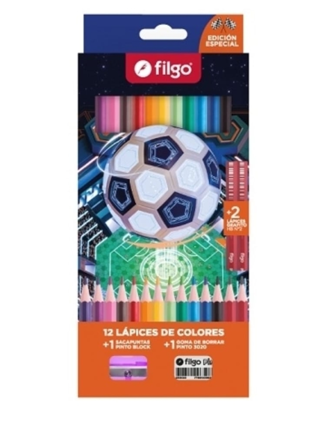 Lápiz de Color Filgo resina pinto - estuche 12 surtido + 2 hb + goma + sacapunta