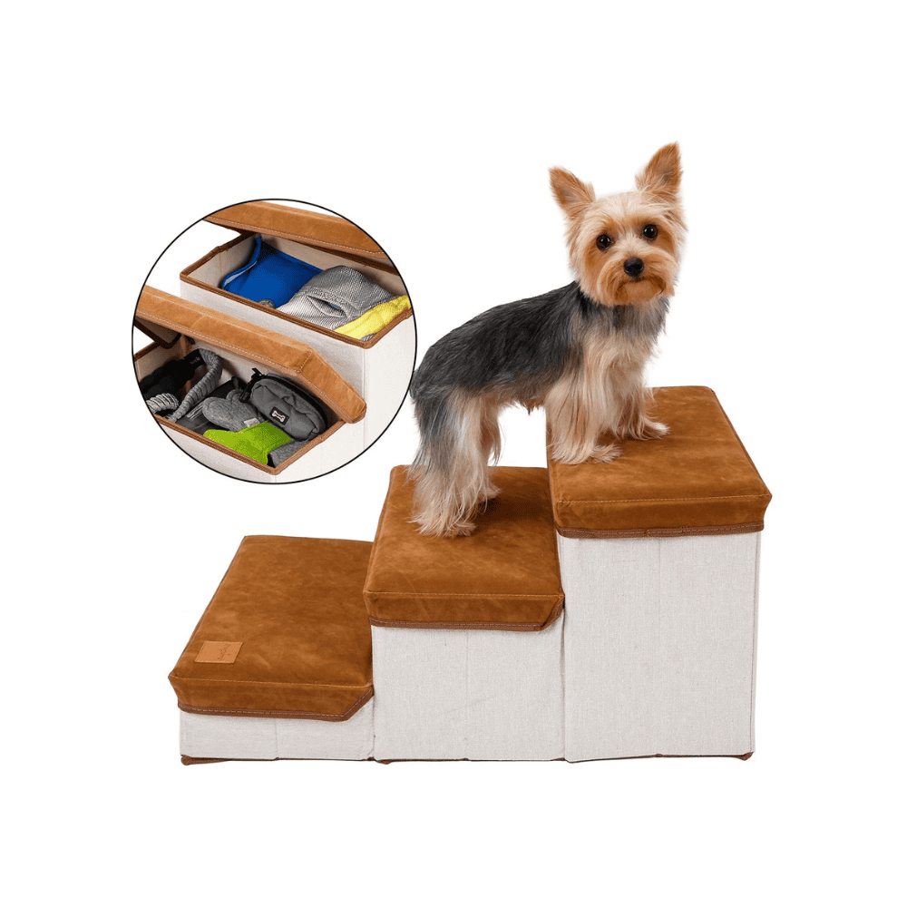 Escalera plegable 2 en 1 para mascotas, con baúles (Marrón)