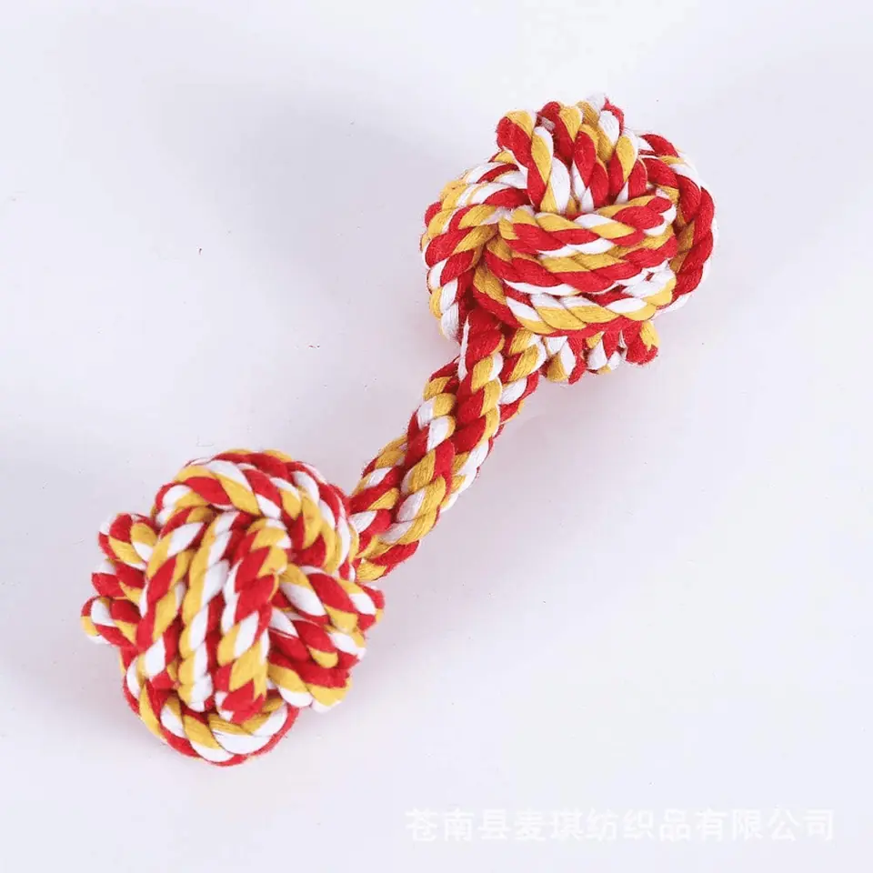Cuerda mordedor. Mancuerna con 2 pelotas 16cm (Colores variados)