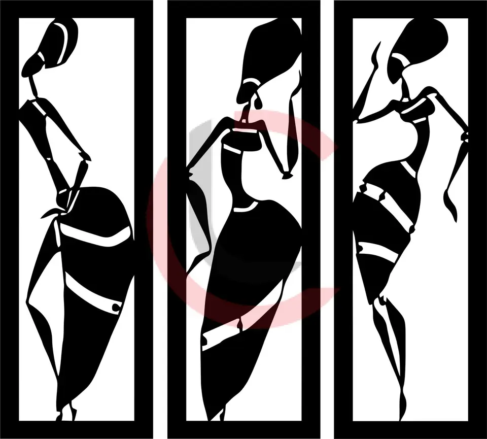 Cuadro tríptico mujeres africanas
