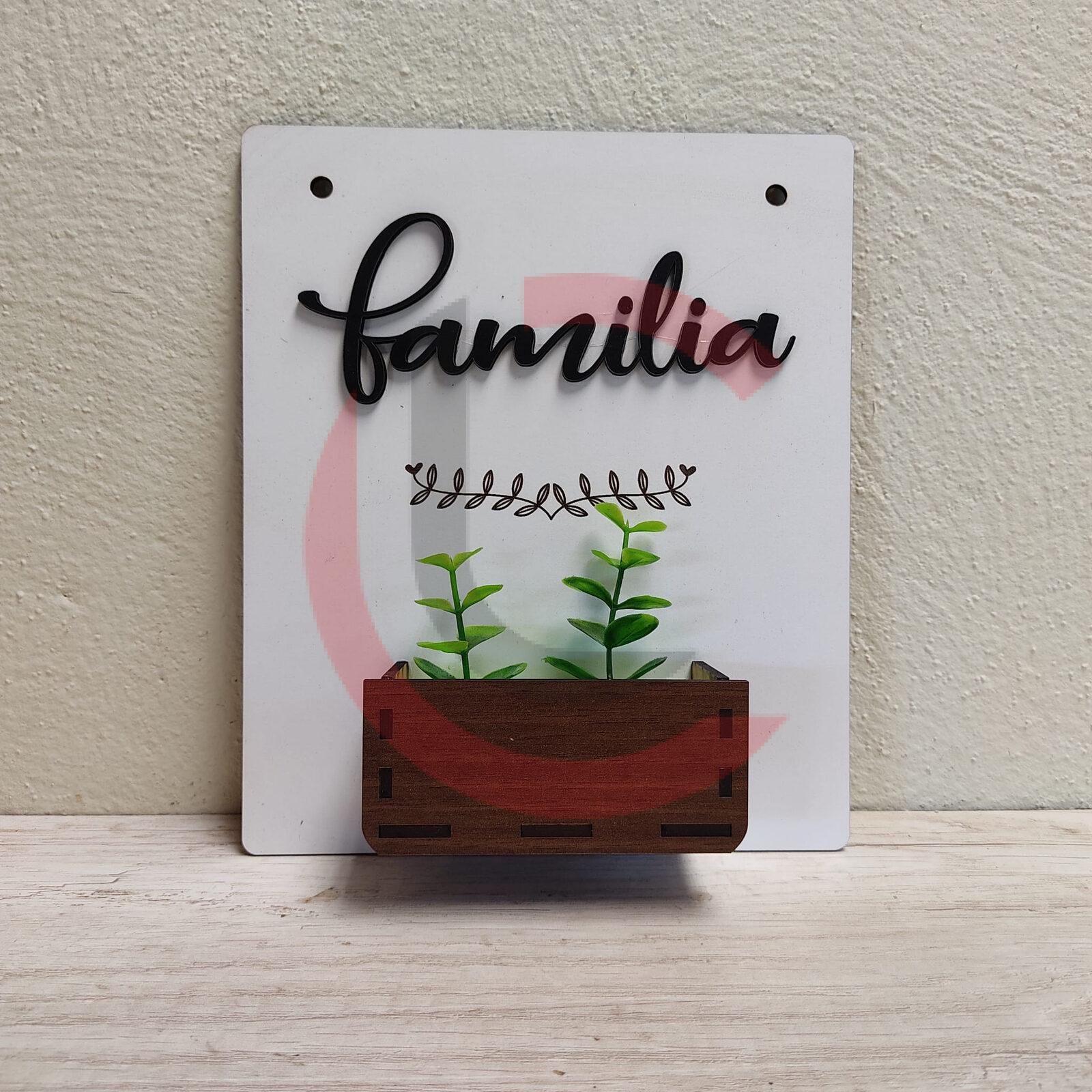 Cuadro decorativo "familia" con planta artificial