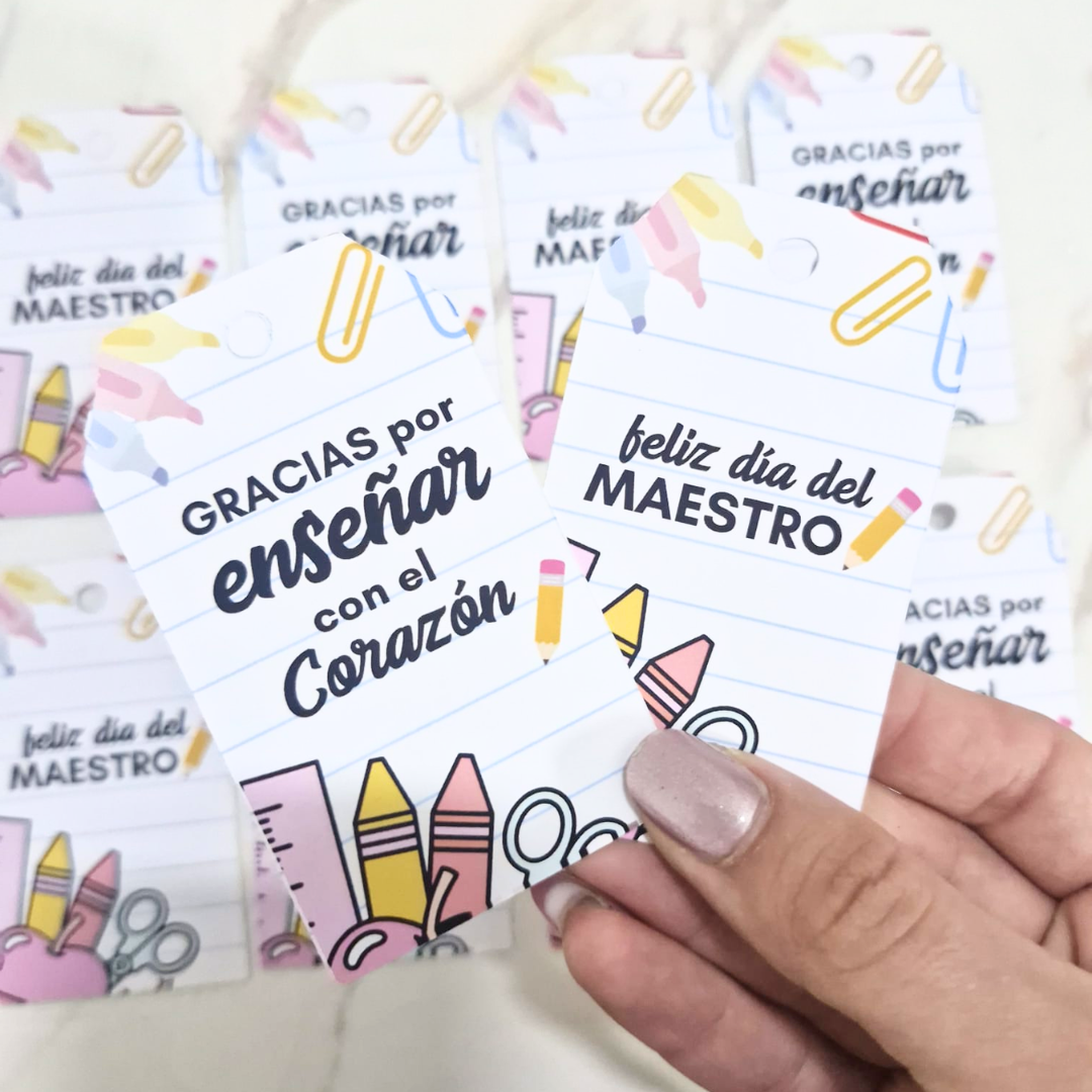 Tarjetas/Tags 9x5 cm - Día del Maestro - 10 unidades