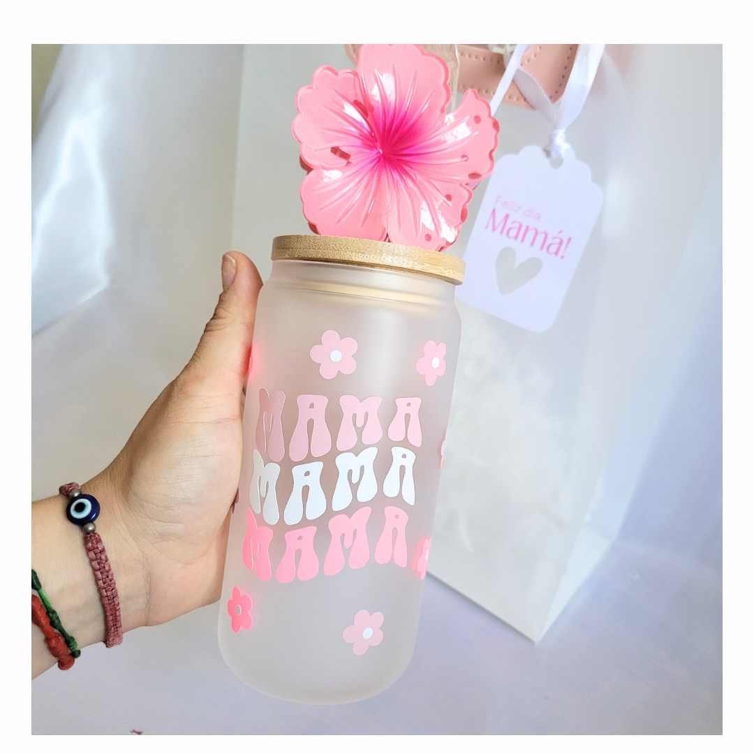 VASO DE VIDRIÓ CON TAPA DE BAMBÚ