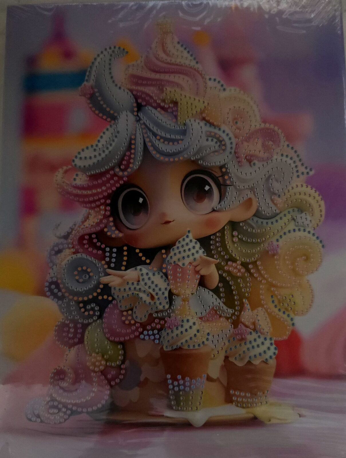 Cuadro muñeca, con muffins.