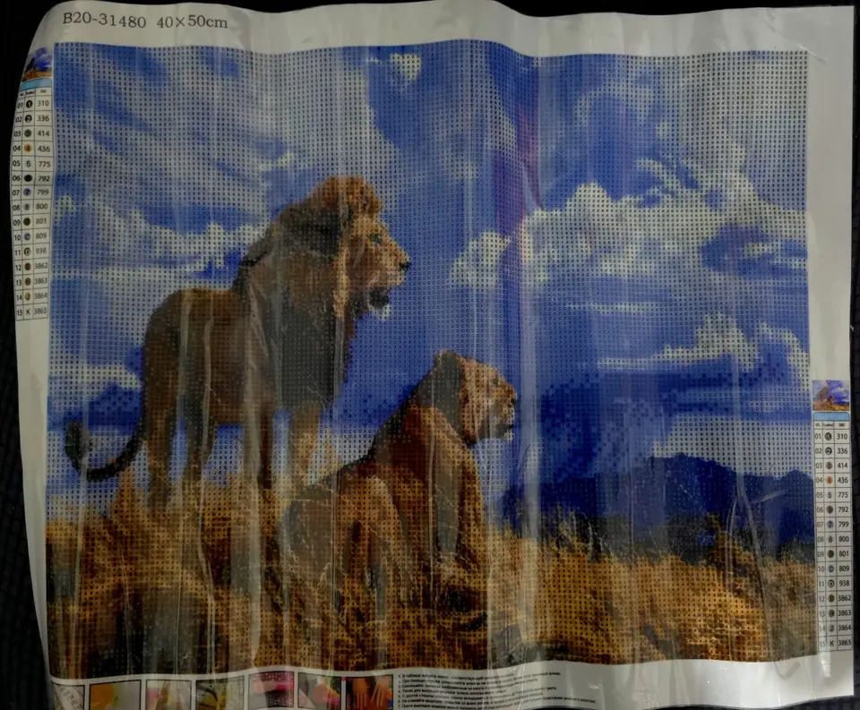 Paisaje con leones de 40 x 50