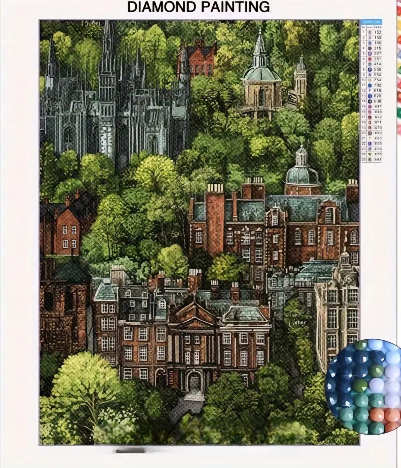 Paisaje casas y arboles, de diamantes cuadrados.