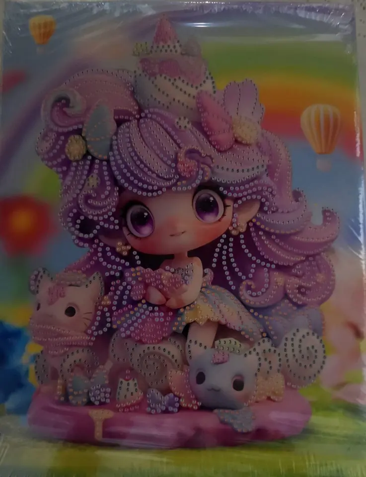 Cuadro muñeca, con globo de fondo.