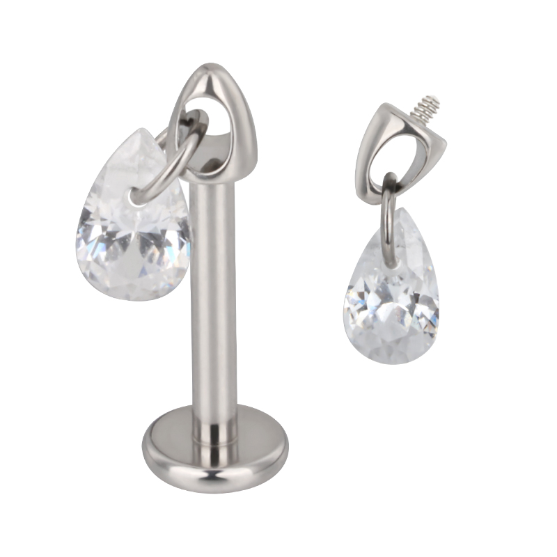 Labret charm teardrop cz nude