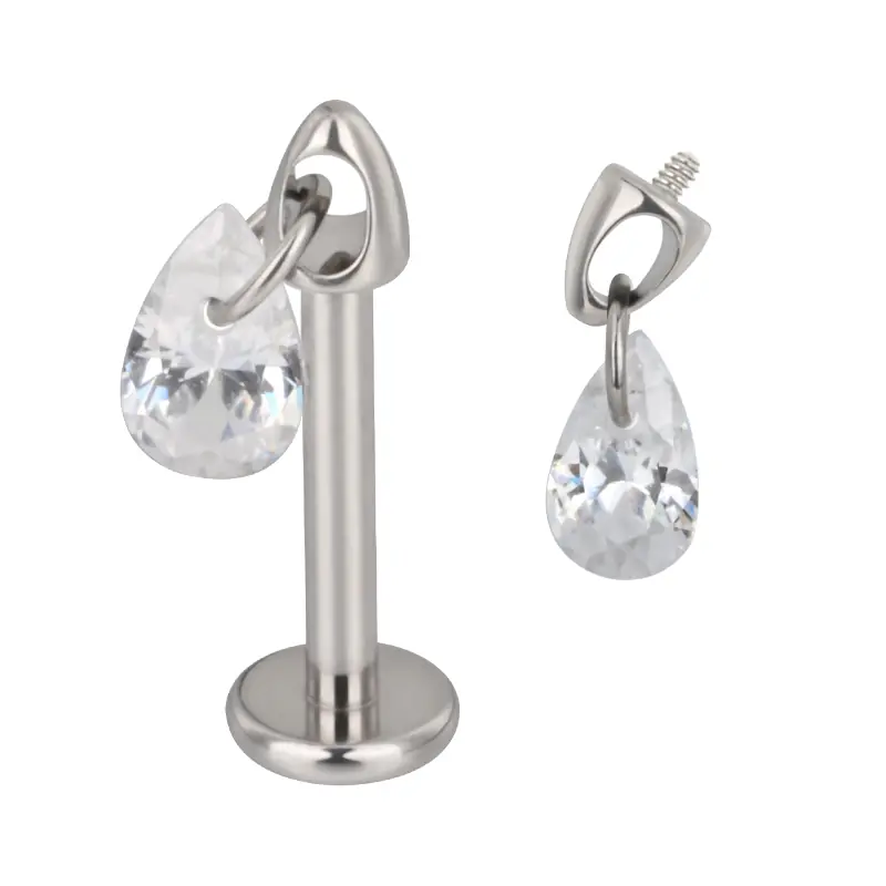 Labret charm teardrop cz nude