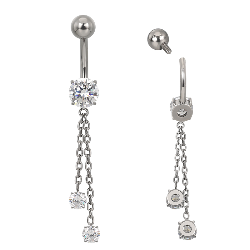 Navel chains 3 cz prong set