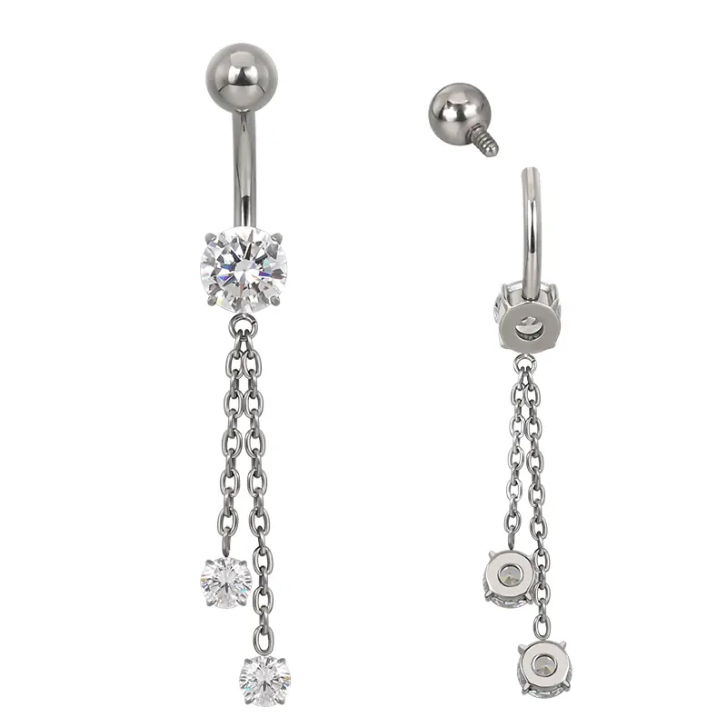Navel chains 3 cz prong set