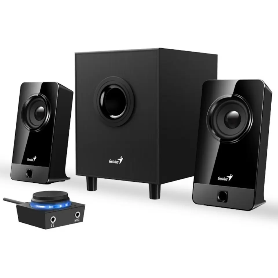 HOME THEATER 2.1 GENIUS 300X SW-2.1 PARLANTES SUBWOOFER 10W RMS CONTROL PAD MICROFONO AURICULARES PC