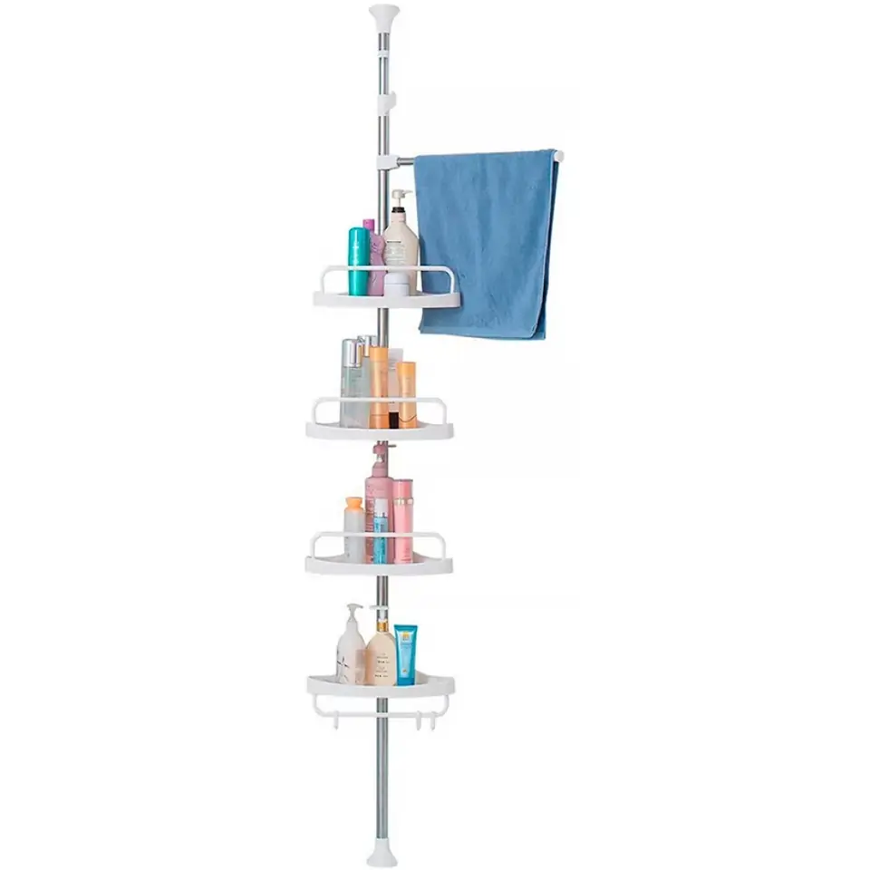 ESQUINERO ORGANIZADOR PARA BAÑO INOX ALTURA AJUSTABLE HASTA 2.6 METROS 4 ESTANTES TW-206
