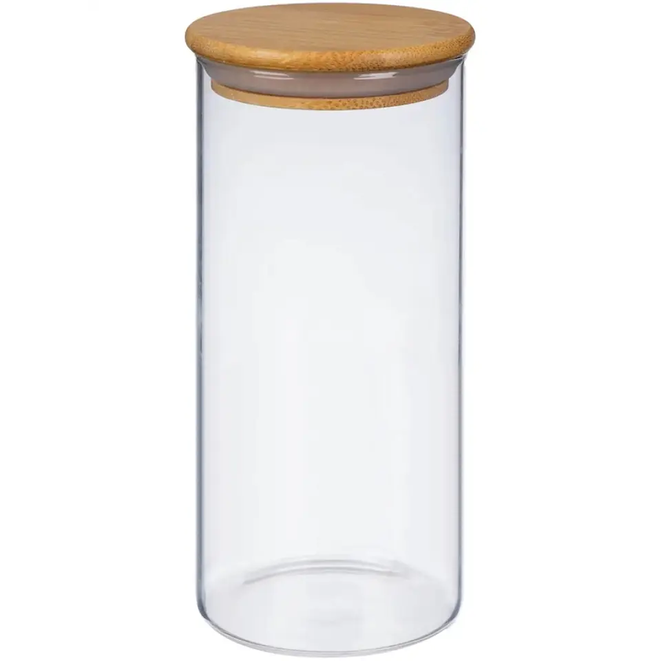 FRASCO DE VIDRIO TAPA MADERA BAMBU BOLLON RECIPIENTE DE 1700 ML 25 X 10 CM