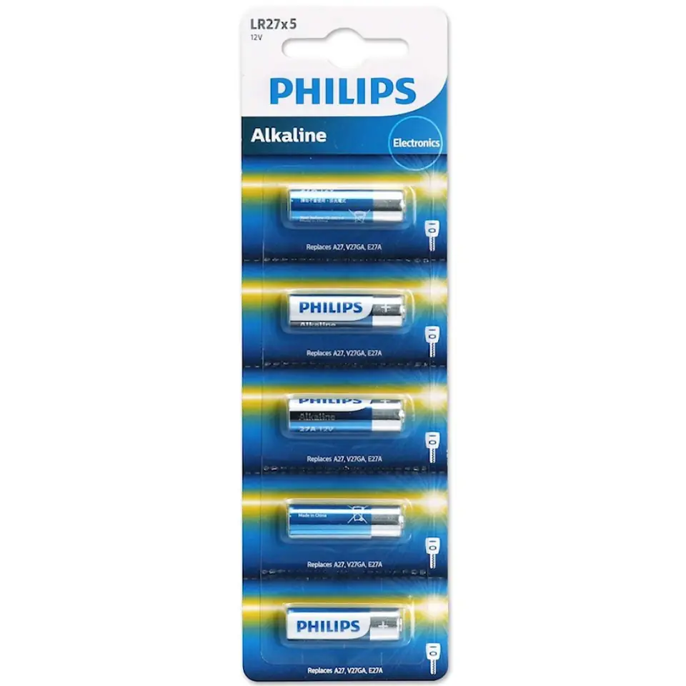 PACK X5 PILAS PHILIPS ALCALINA LR27 12V A27 27A V27GA E27A CONTROLES TIMBRES ETC