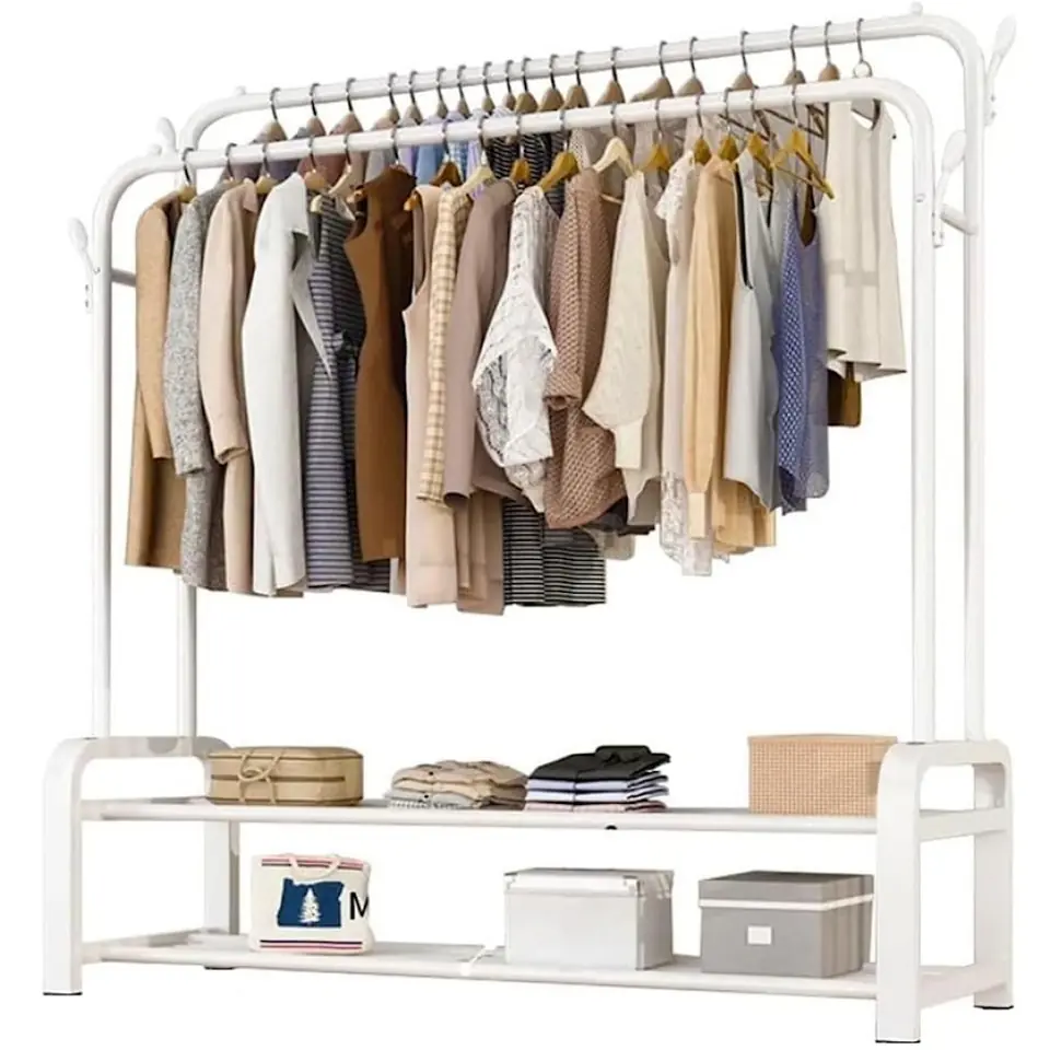 PERCHERO DOBLE DE METAL CON 2 ESTANTES ORGANIZADOR ZAPATOS CAJAS ETC PERCHA